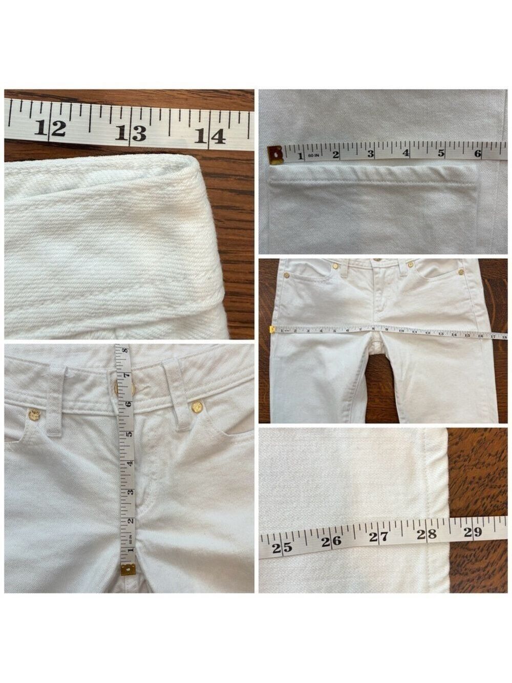Tory Burch White Super Skinny Low Rise Stretch Jeans Gold Logo Size 25 - Picture 10 of 10
